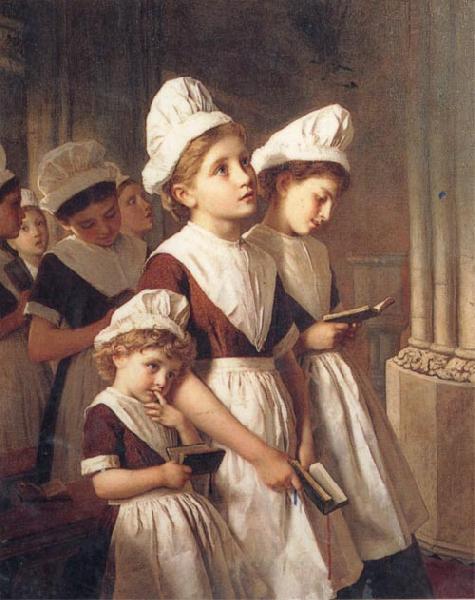 Sophie anderson Foundling Girls in their School Dresses at Prayer in the Chapel
